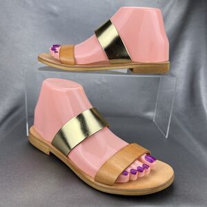 Cocobelle Leather Slide Sandals Women's 6.5 / 37 Gold Tan Summer Italy Boho Chic